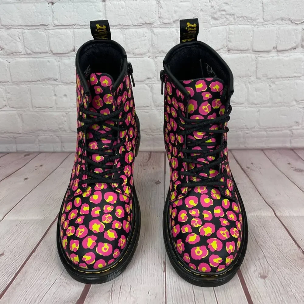 Dr. Martens 1460 Pink Leopard Hydro Leather Lace Up Boots Girls Youth Size 3